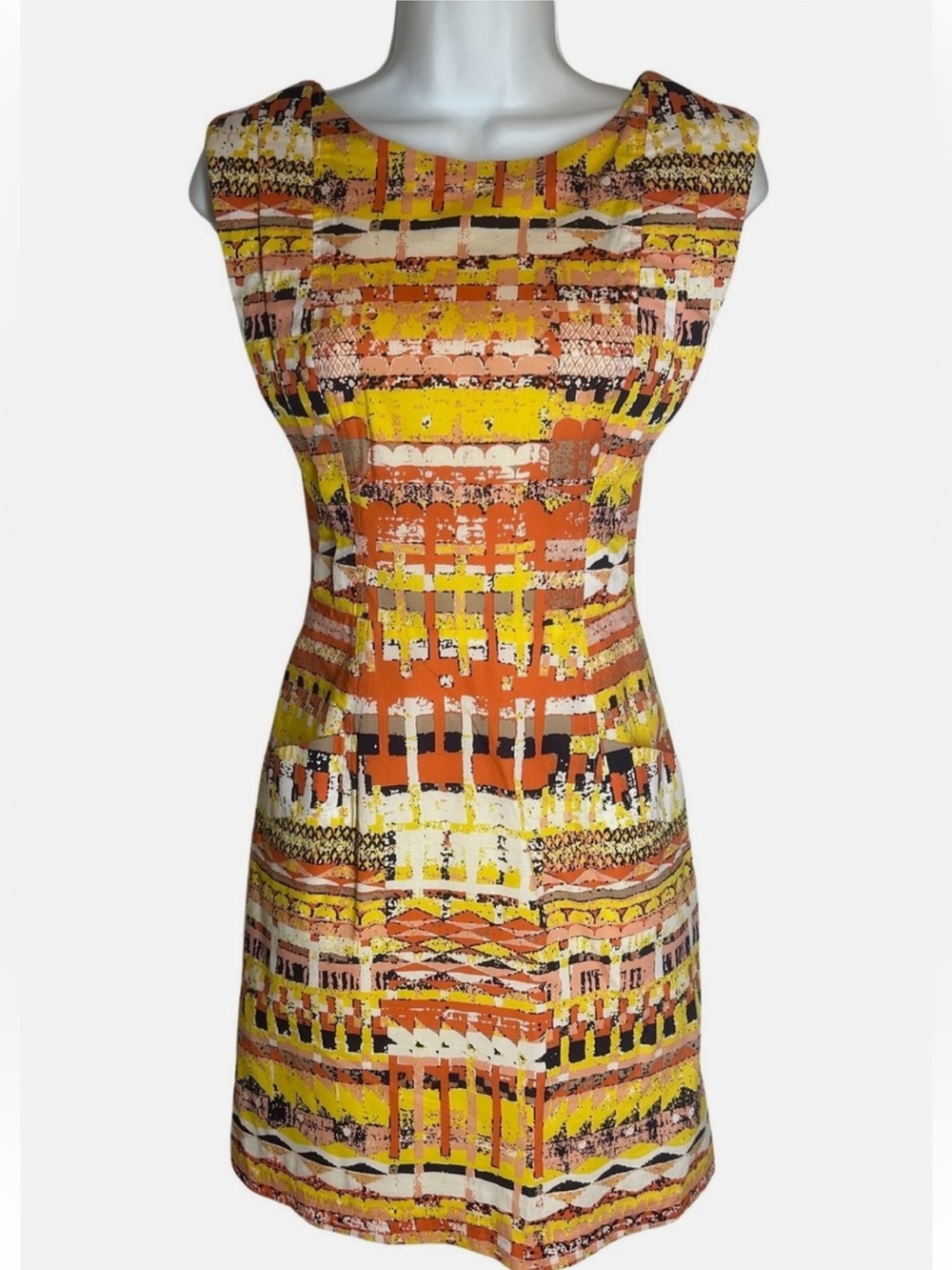 📌 NWT Tracy Reese Sleeveless Cream Coral Peach Blue White Yellow Lined Dress